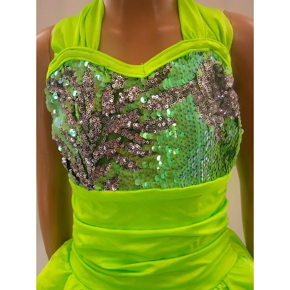 Pre-Owned Dance Costume Medium Child Green Costume Gallery 17300 Jazz Tap Clogg